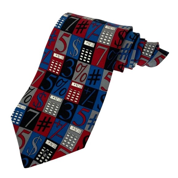 Vicky Davis New York Silk Tie It All Adds Up Numbers Symbols Calculator 1990s - Picture 1 of 4